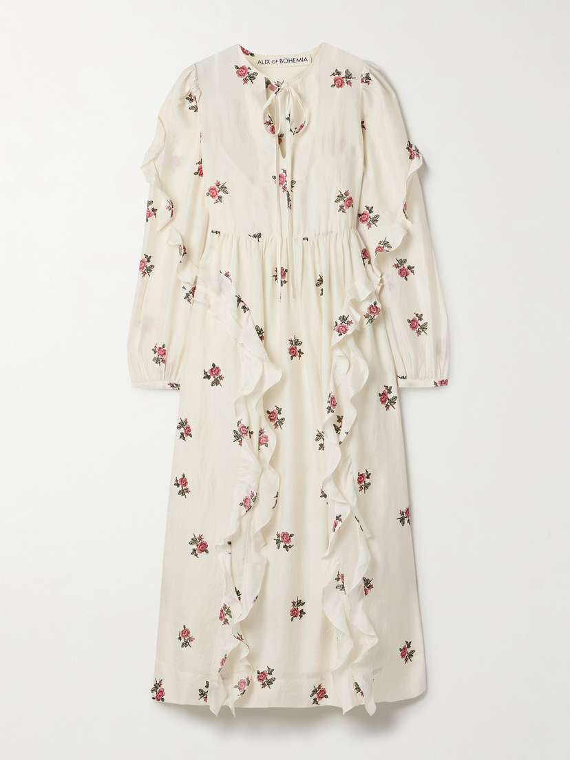 ALIX OF BOHEMIA Lina Ruffled Floral-print Silk-voile Midi Dress