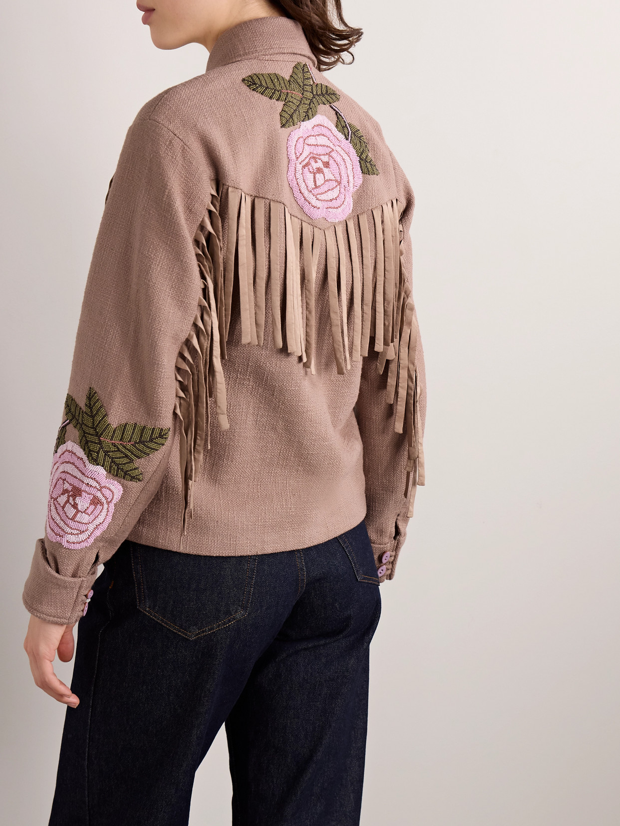 Alix Of Bohemia Jude Fringed Bead-embellished Cotton-canvas Jacket In Brown