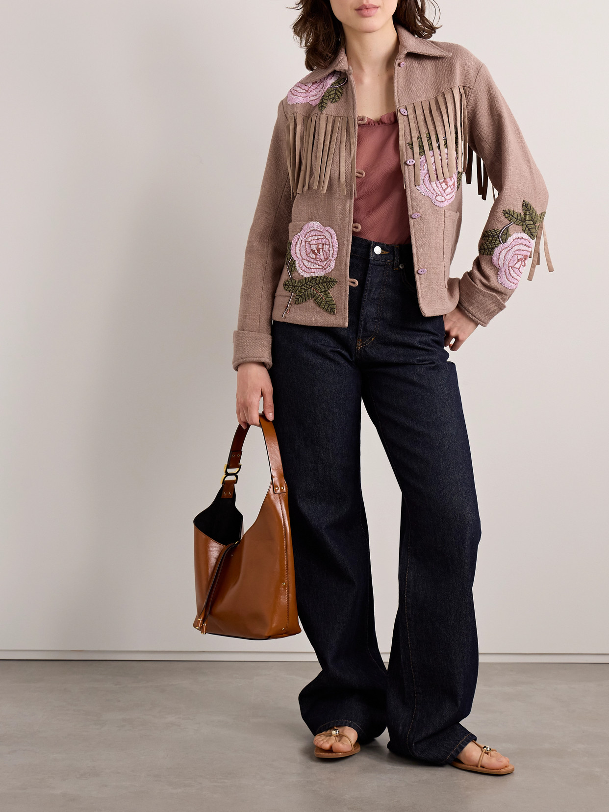 Alix Of Bohemia Jude Fringed Bead-embellished Cotton-canvas Jacket In Brown