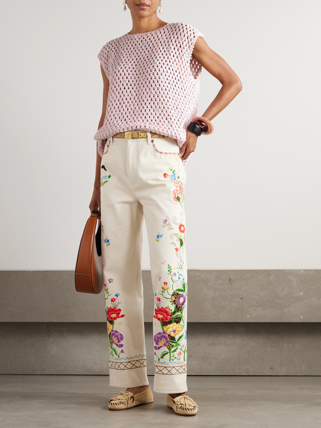 Alix Of Bohemia Nolan Embellished Crocheted Cotton Tunic In Pink