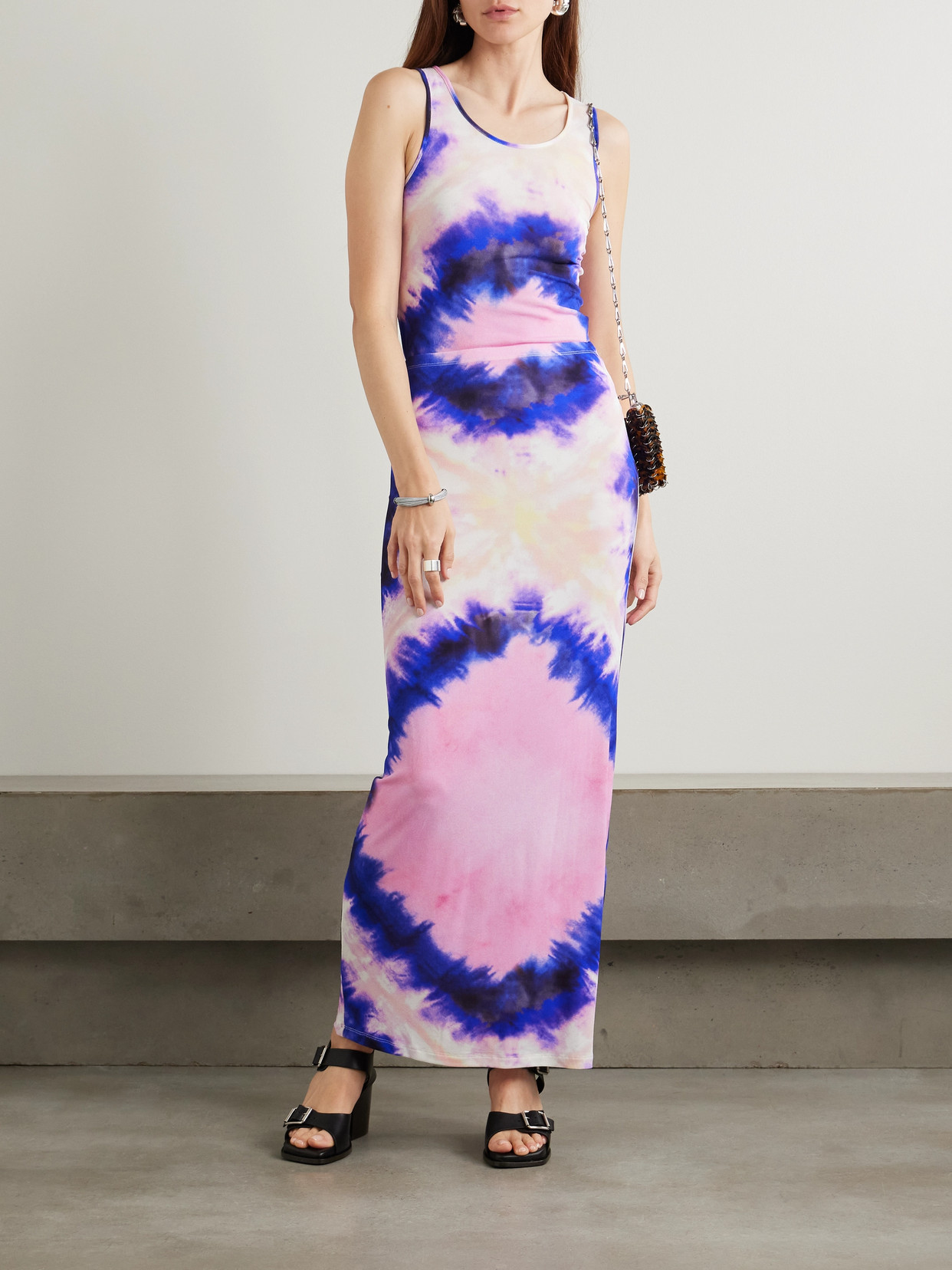 Shop Rabanne Tie-dyed Stretch-crepe Maxi Skirt In Pink