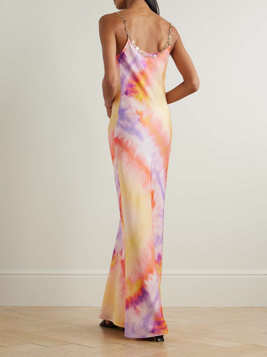 chainmail-embellished tie-dyed satin maxi dress