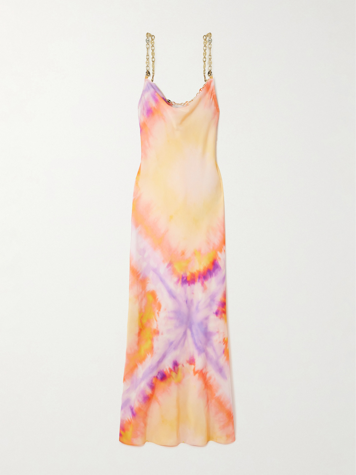 RABANNE - Chainmail-embellished Tie-dyed Satin Maxi Dress - Orange