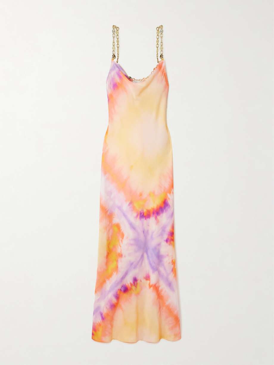 chainmail-embellished tie-dyed satin maxi dress