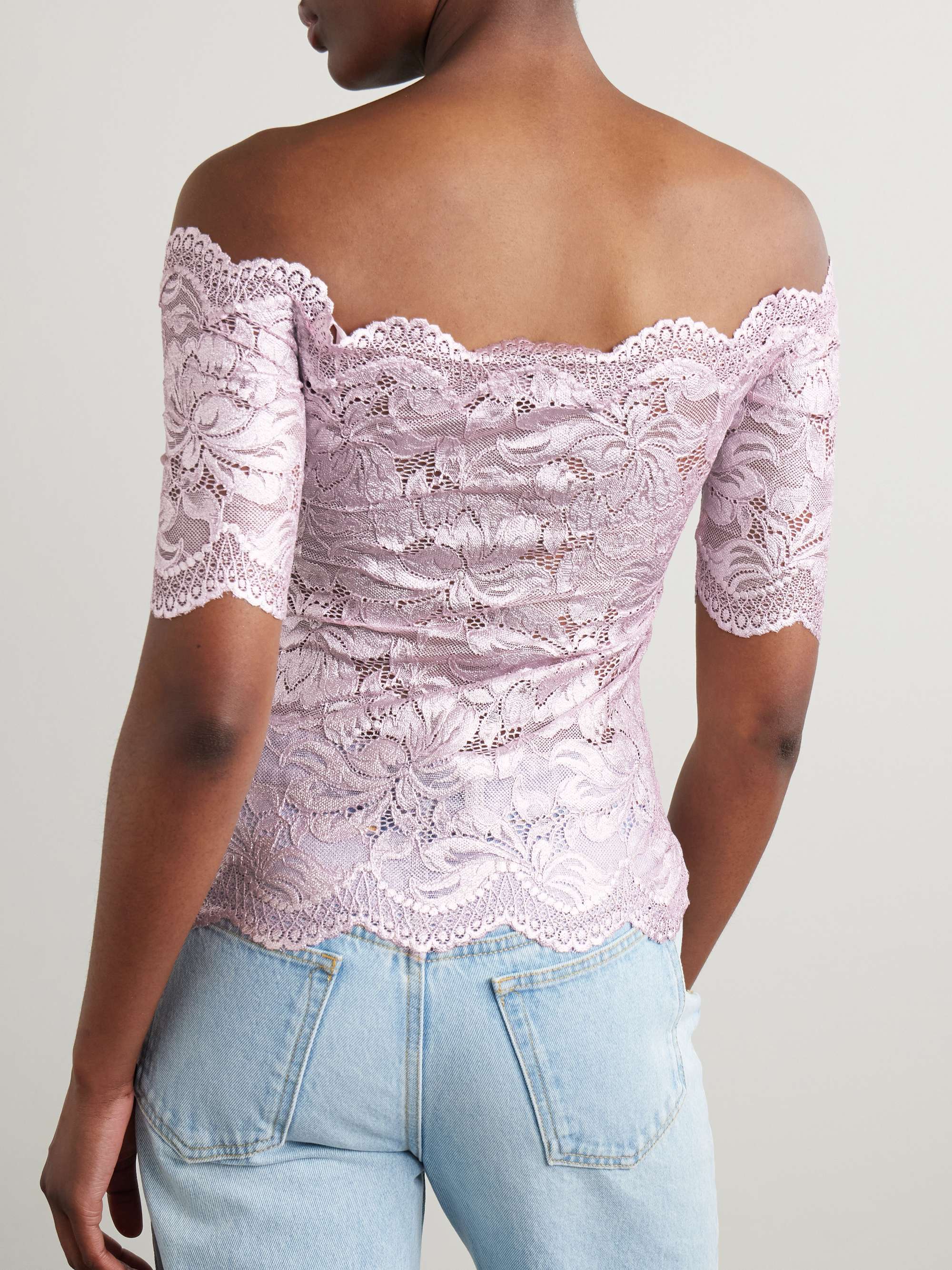 RABANNE Off-the-shoulder metallic stretch-lace top | NET-A RABANNE Off-the-shoulder metallic stretch-lace top | NET-A