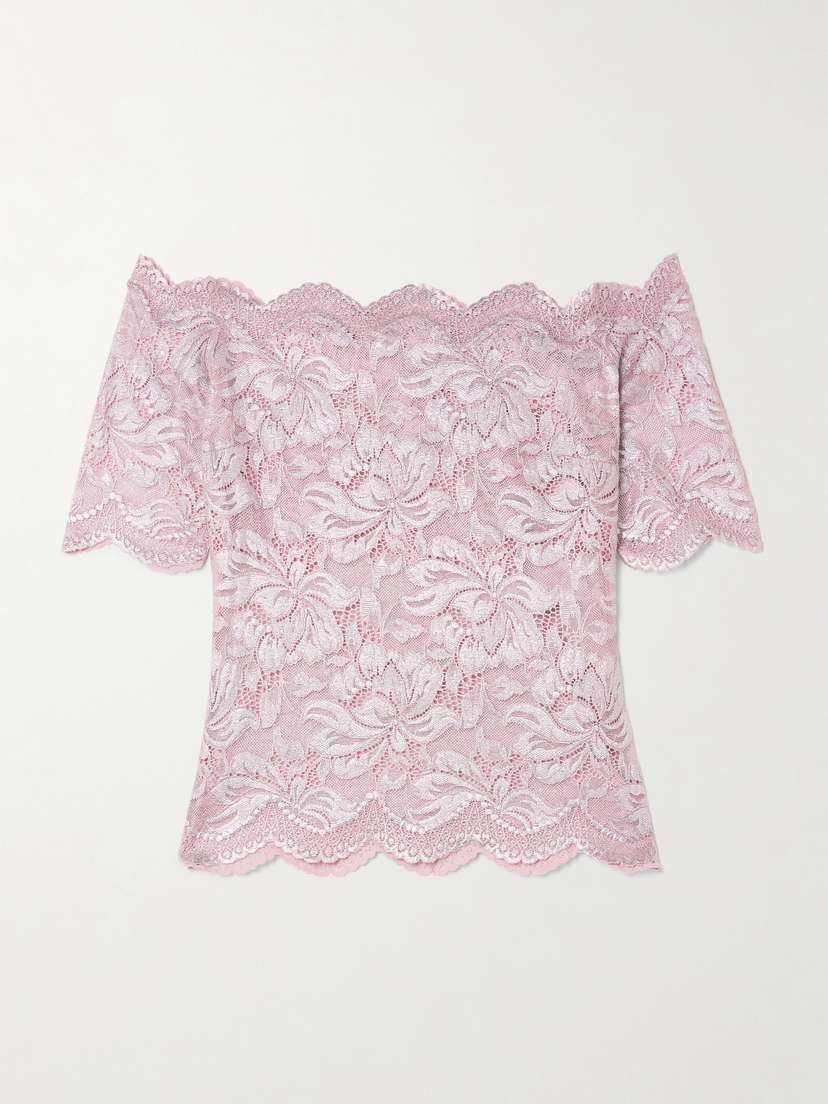 Rabanne Off-the-shoulder Metallic Stretch-lace Top