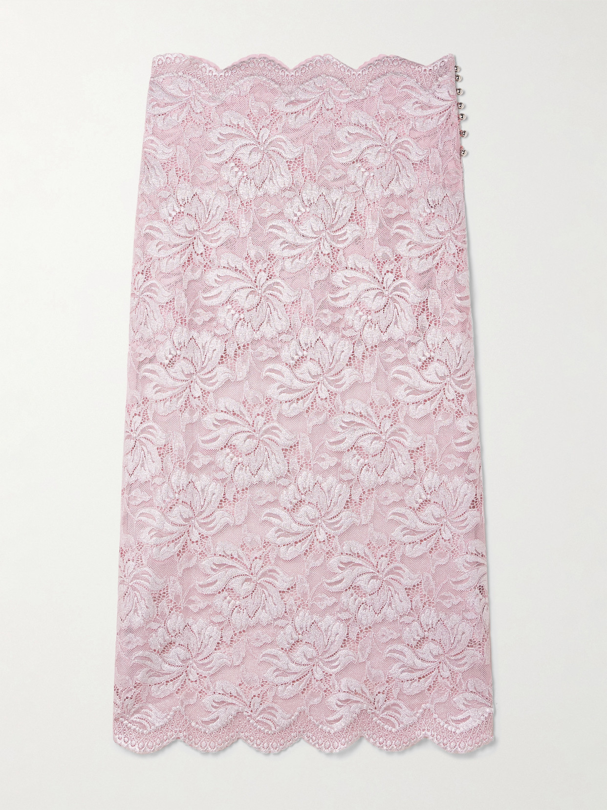 RABANNE - Scalloped Metallic Stretch-lace Midi Skirt - Pink
