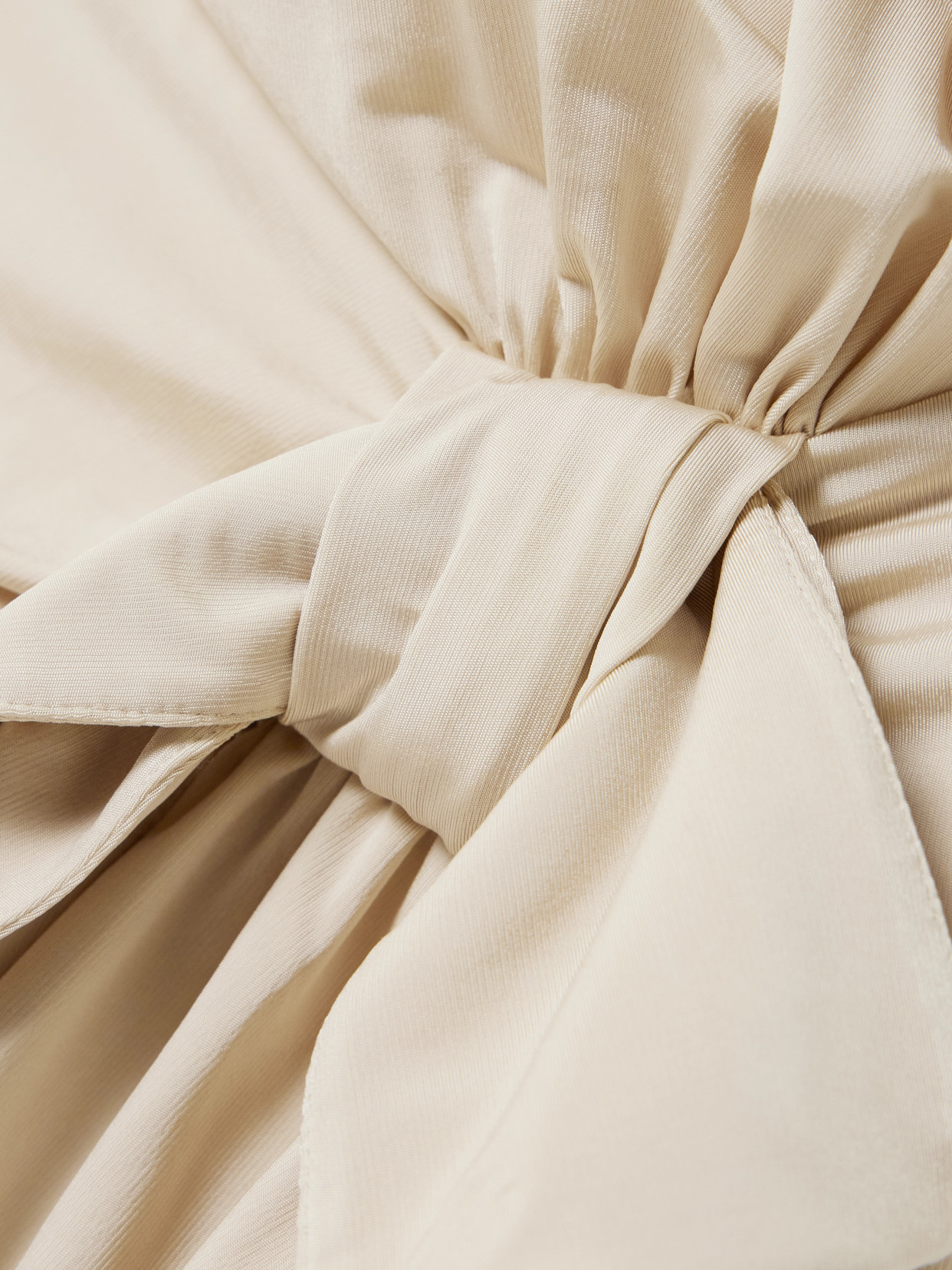 RABANNE ASYMMETRIC BOW-DETAILED GATHERED SATIN-JERSEY MINI DRESS