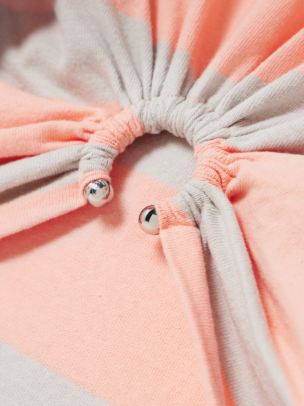 RABANNE EMBELLISHED GATHERED STRIPED COTTON-JERSEY T-SHIRT