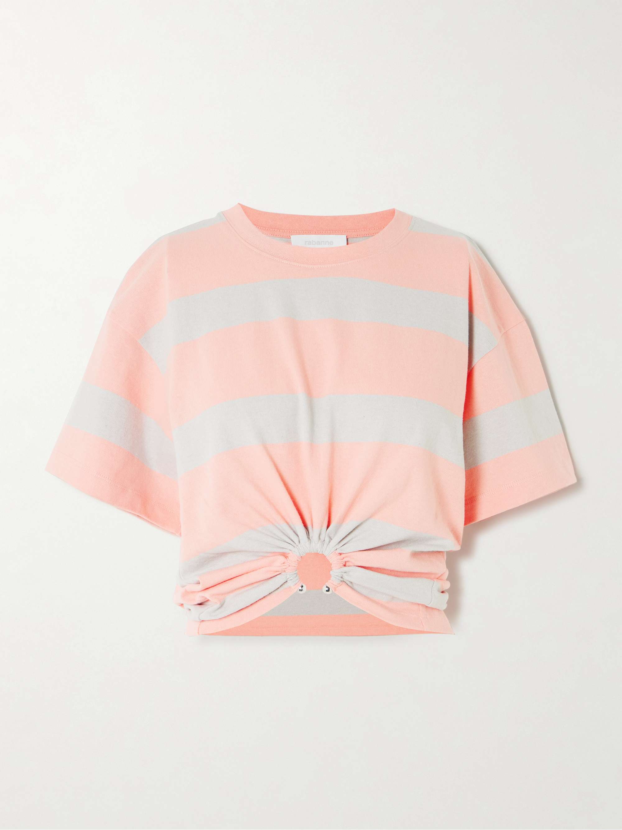 RABANNE Embellished gathered striped cotton-jersey T-shirt