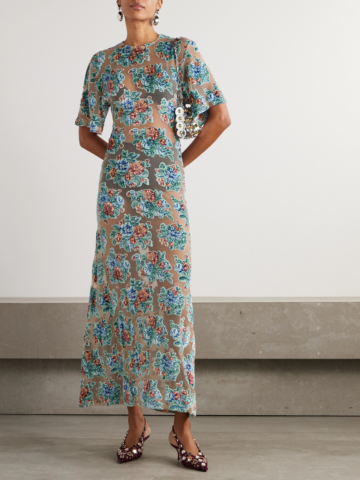 Rabanne Floral Maxi Dress In Green