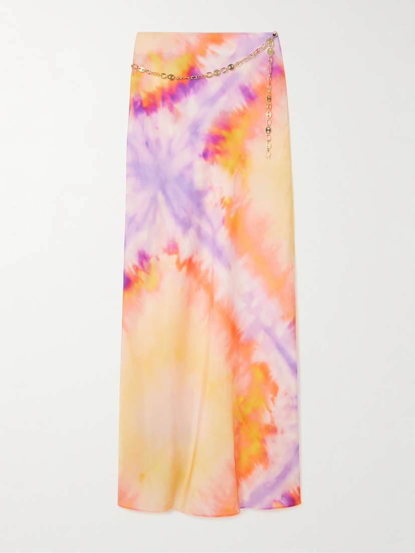 Rabanne Chainmail-embellished Tie-dyed Satin Maxi Skirt