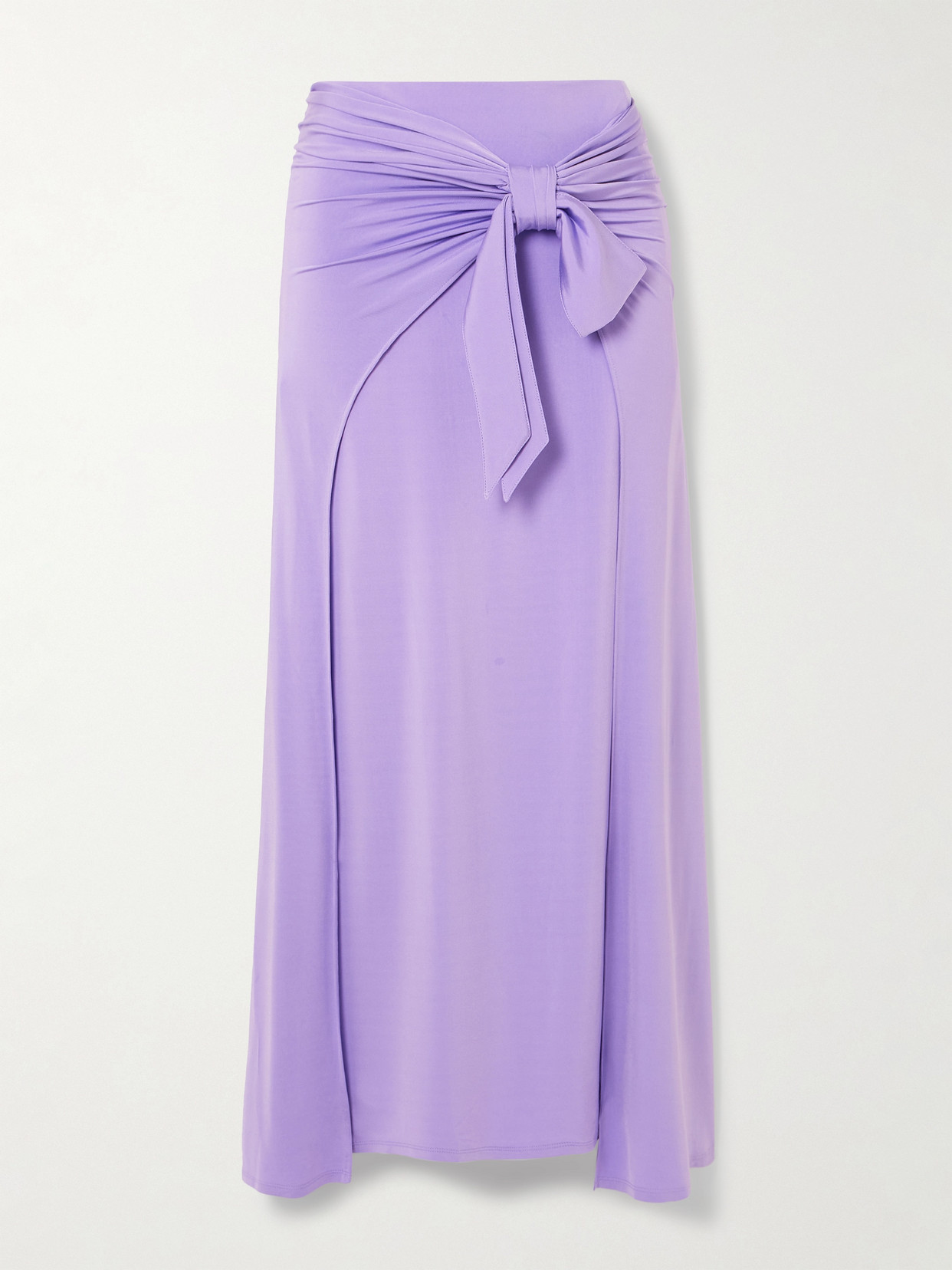 Shop Rabanne Knotted Gathered Stretch-jersey Maxi Skirt In Purple