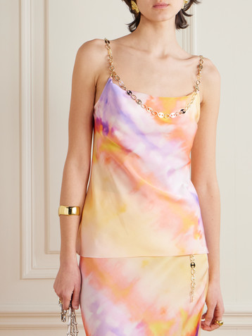 Rabanne Chainmail-embellished tie-dyed satin camisole