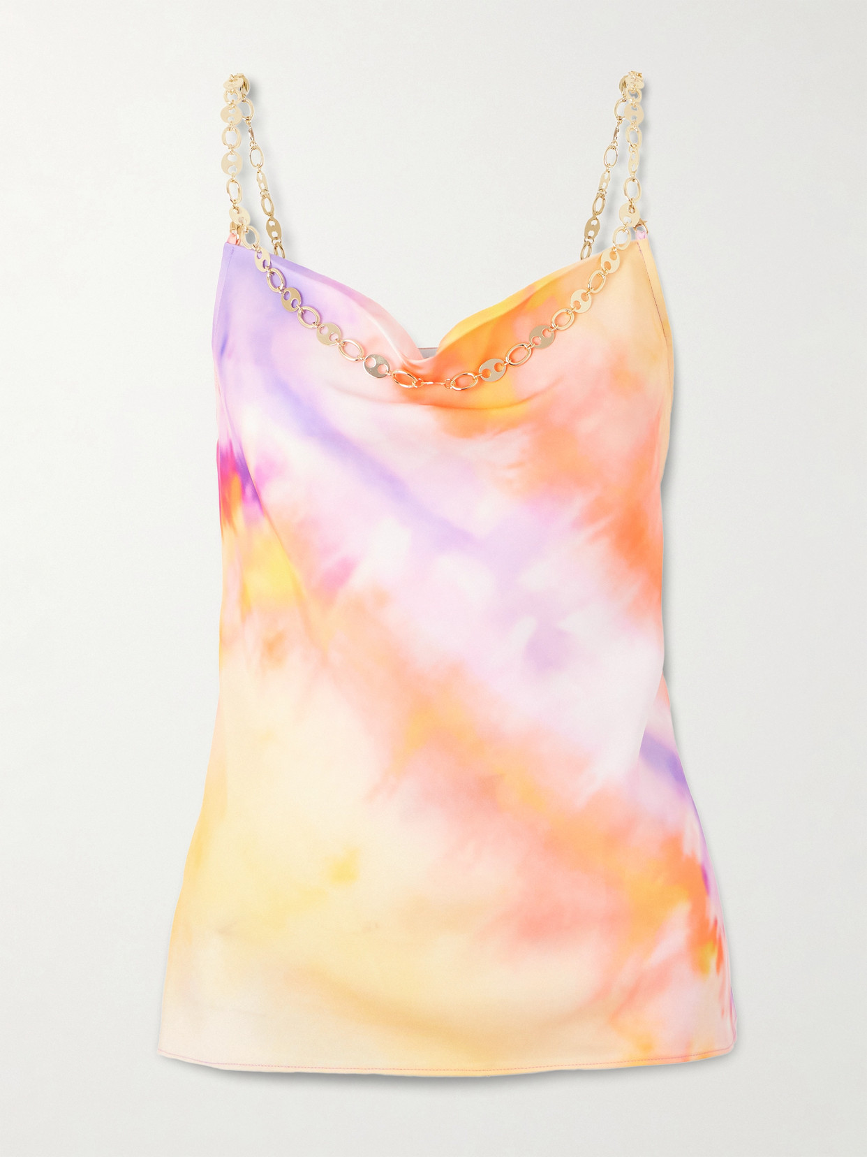 Rabanne Chainmail-embellished Tie-dyed Satin Camisole In Orange