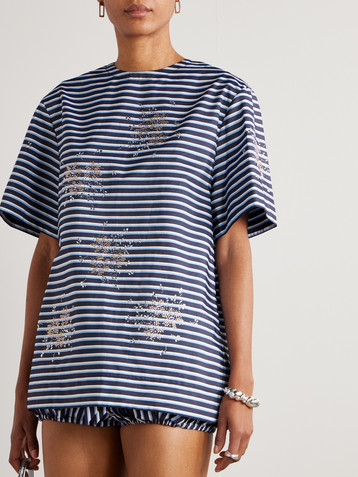 Rabanne Open-back embellished striped cotton-jersey T-shirt