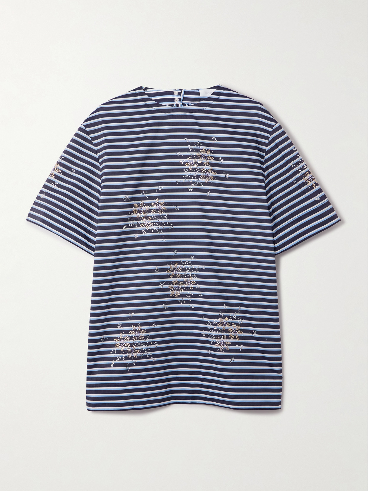 RABANNE - Open-back Embellished Striped Cotton-jersey T-shirt - Blue