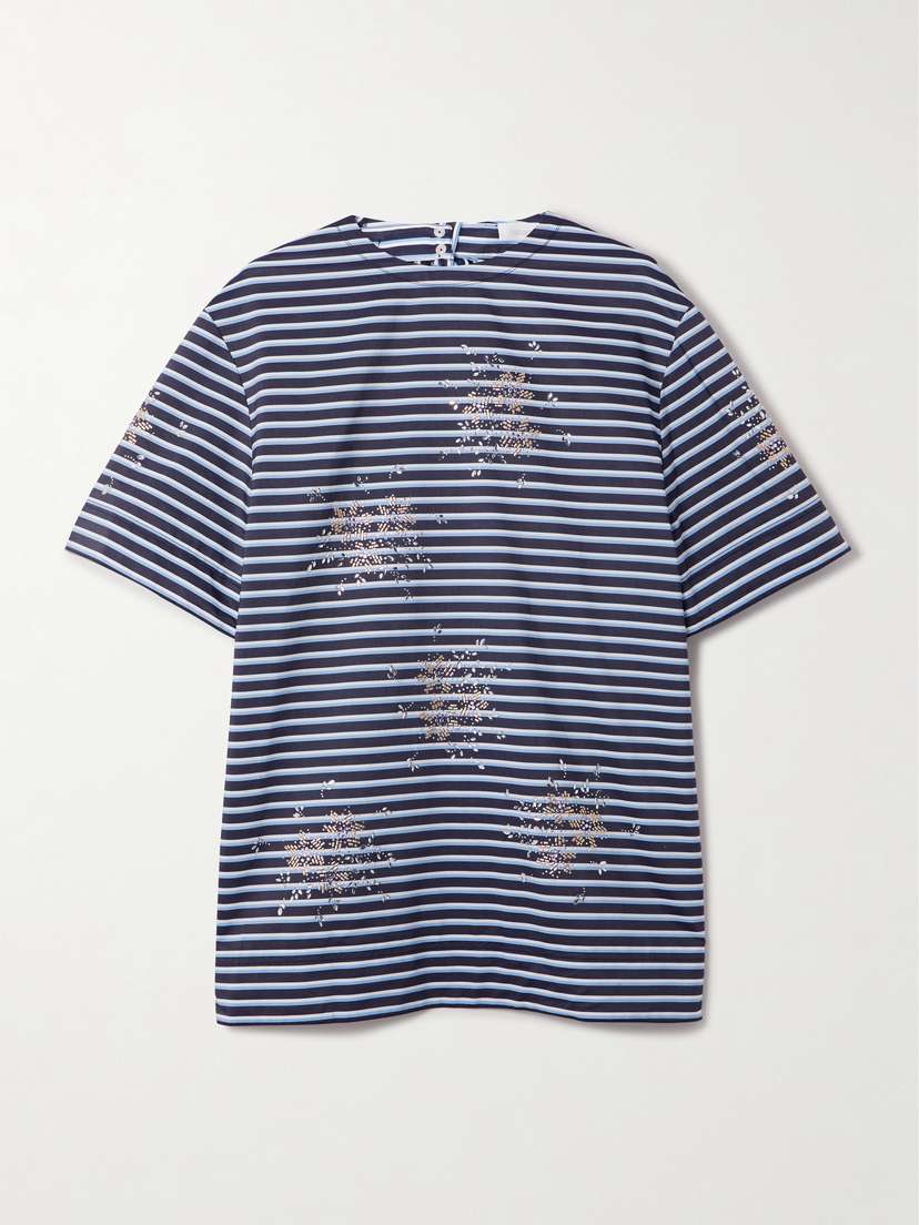 Rabanne Open-back Embellished Striped Cotton-jersey T-shirt