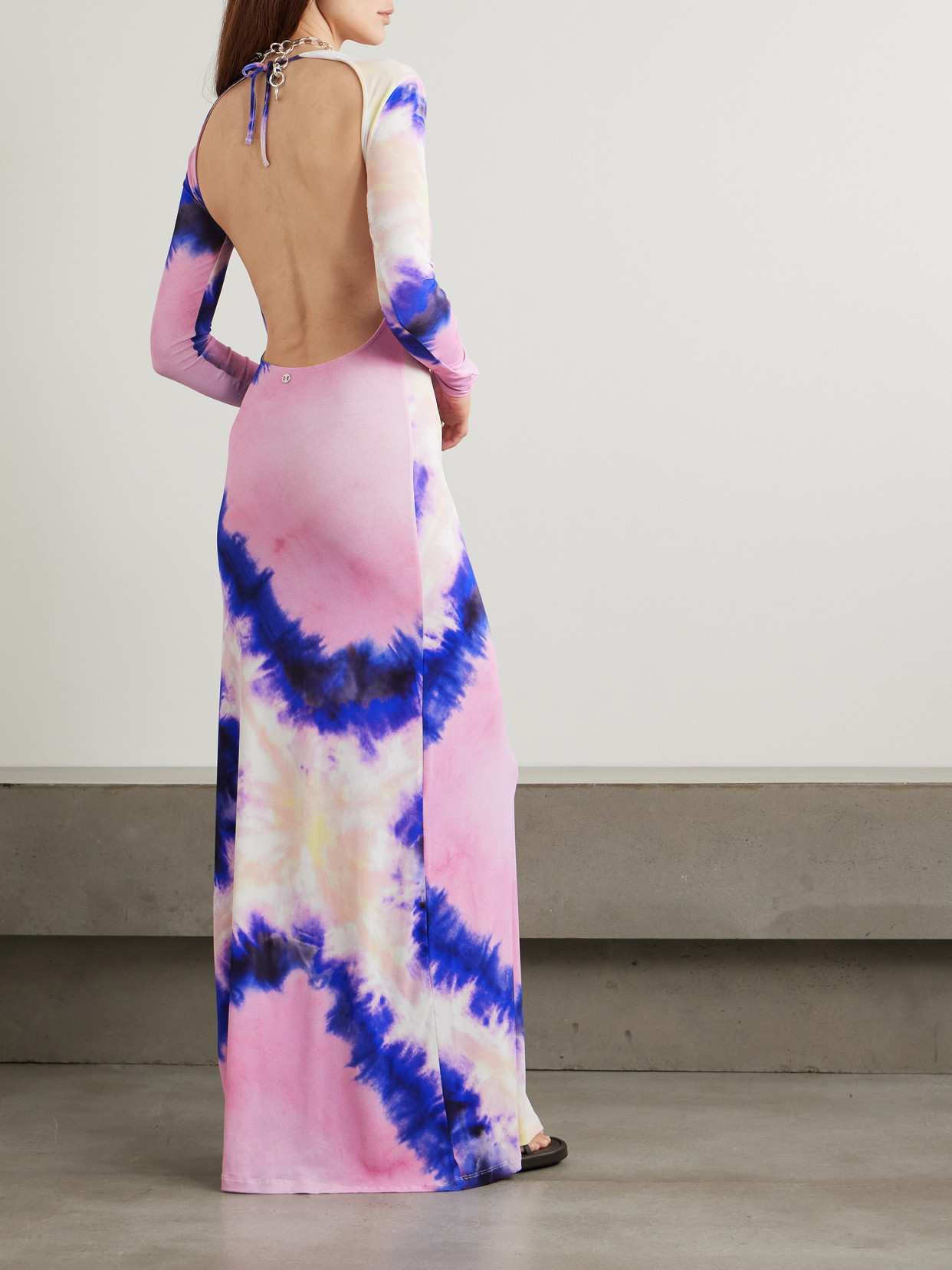 Rabanne Printed Stretch Viscose Long Dress In Pink