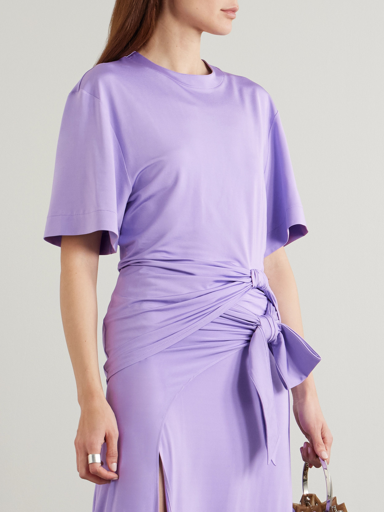 Rabanne Knotted Stretch-jersey T-shirt In Purple