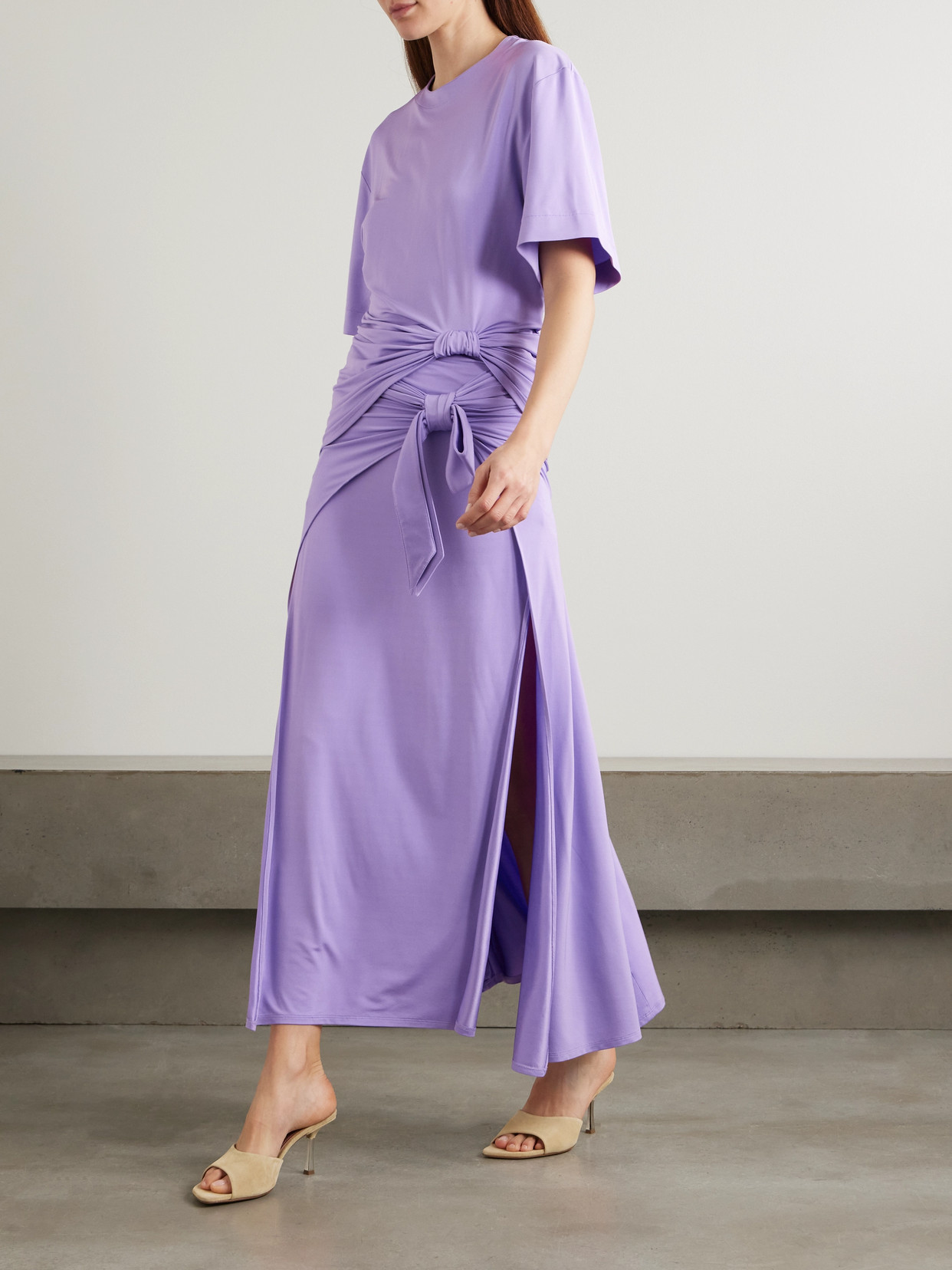 Rabanne Knotted Stretch-jersey T-shirt In Purple