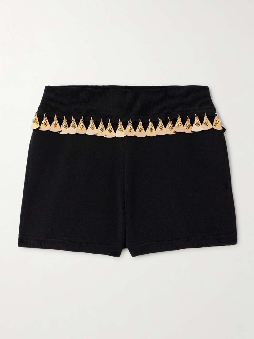 Rabanne Embellished Stretch Silk And Cotton-blend Shorts