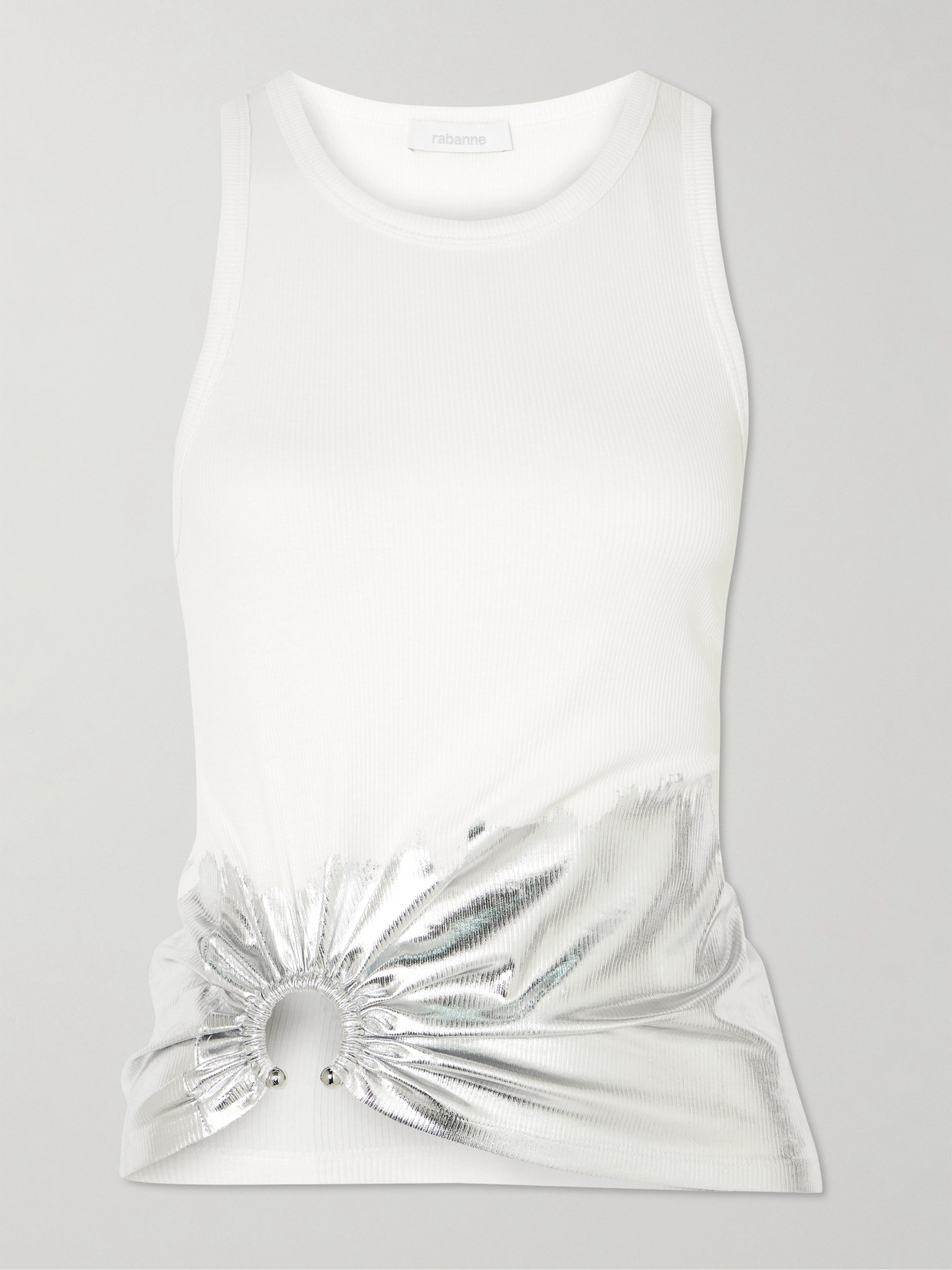 Rabanne Embellished Metallic Ribbed Stretch-cotton Jersey Tank In White