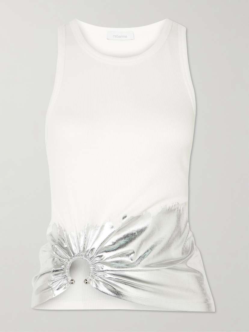 Rabanne Embellished Metallic Ribbed Stretch-cotton Jersey Tank