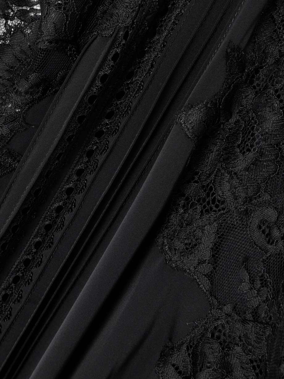 asymmetric lace-trimmed satin mini dress