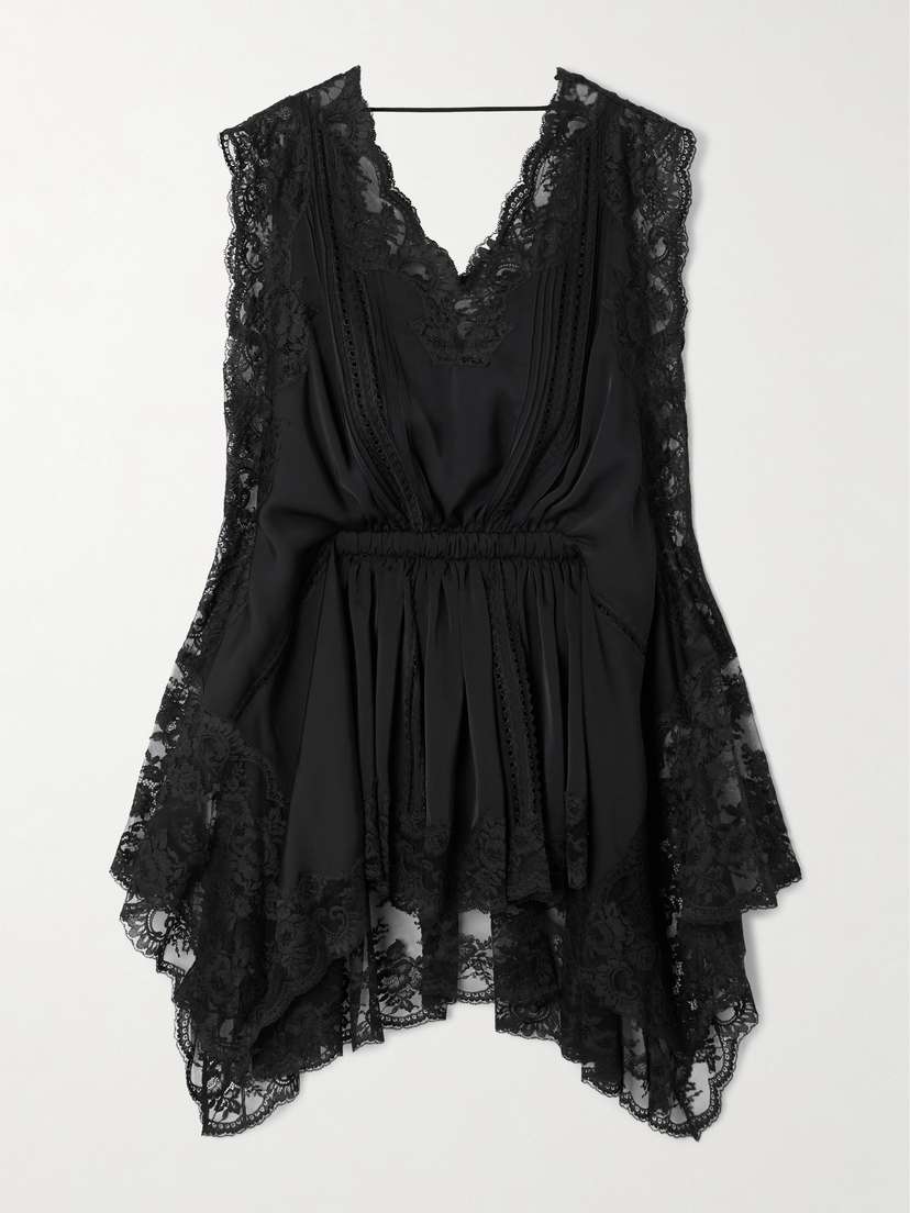 Rabanne Asymmetric Lace-trimmed Satin Mini Dress