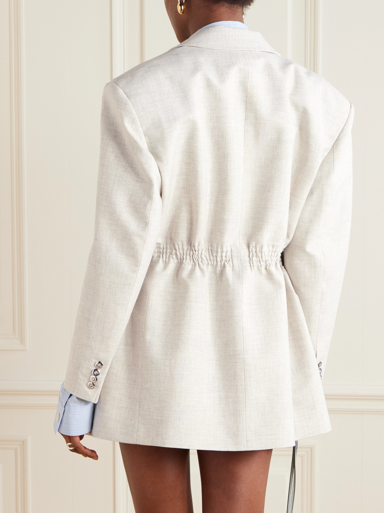 Rabanne Embellished Gathered Wool And Cotton-blend Blazer In Gray