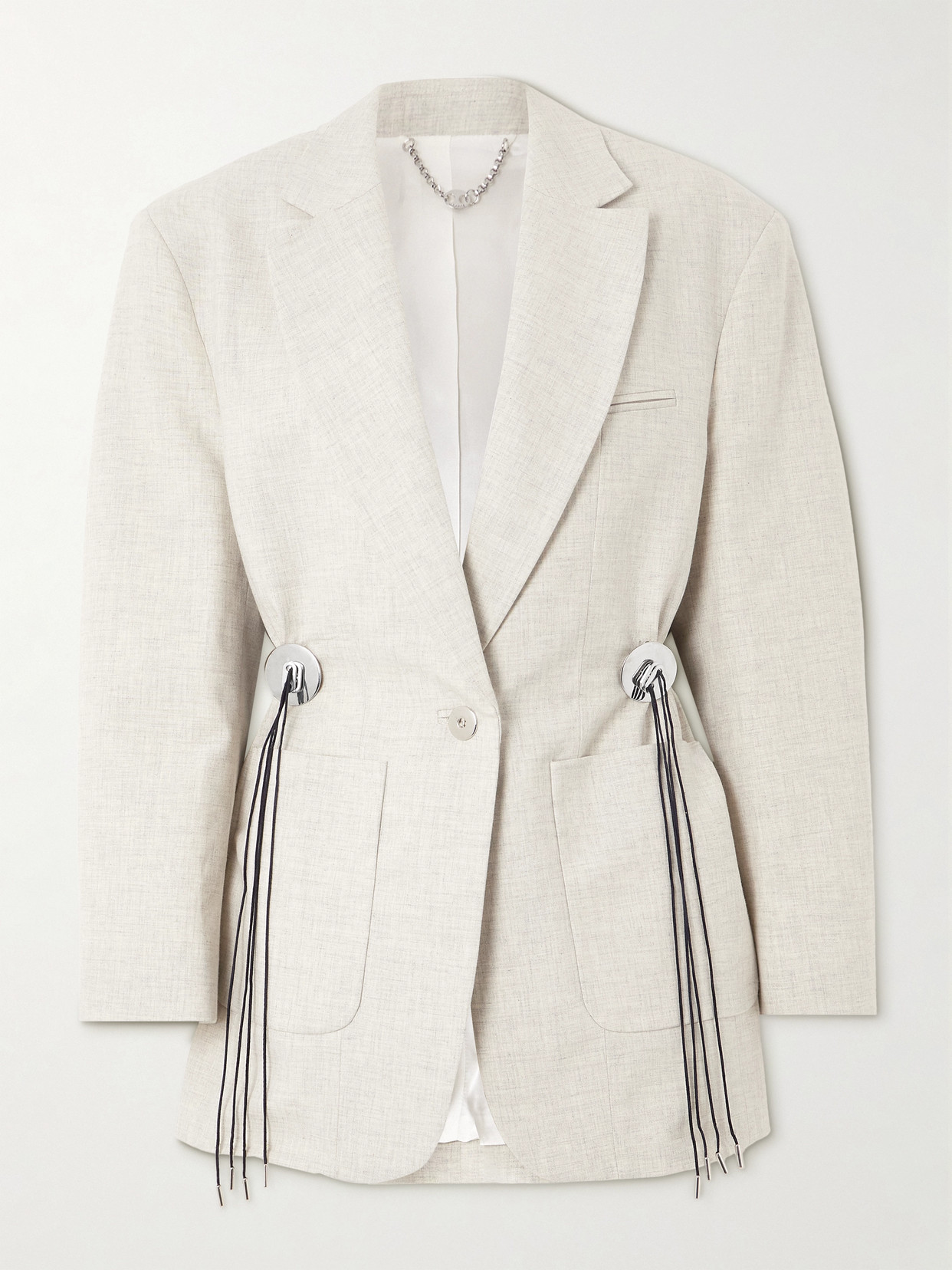 Rabanne Embellished Gathered Wool And Cotton-blend Blazer In Gray