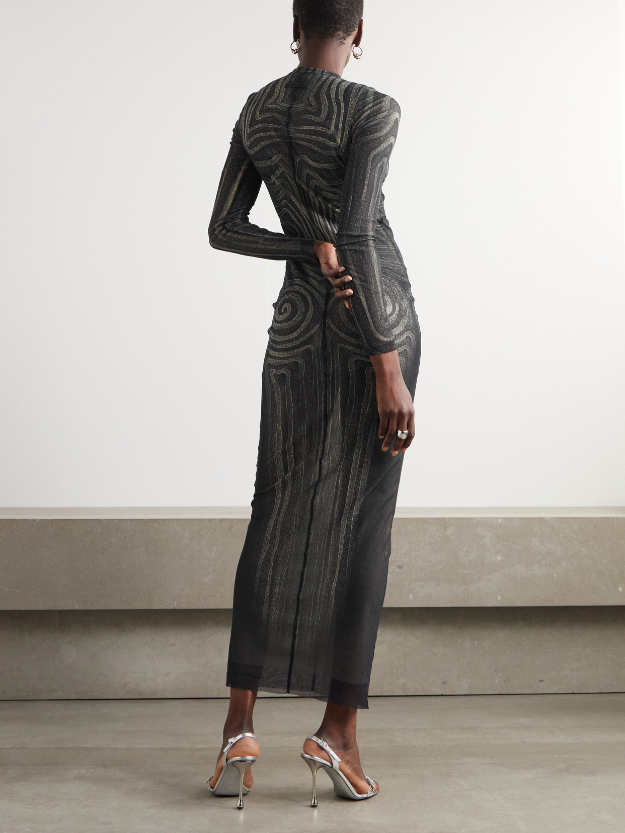 Jean Paul Gaultier Trompe L'oeil Printed Mesh Maxi Dress In Black