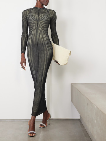 Jean Paul Gaultier Trompe l'oeil printed mesh maxi dress