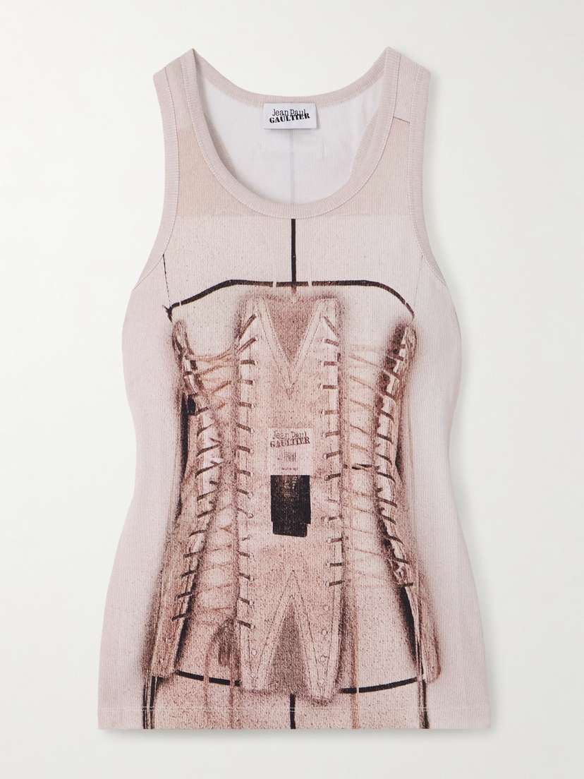 Jean Paul Gaultier Trompe L'oeil Printed Ribbed Cotton-blend Jersey Tank
