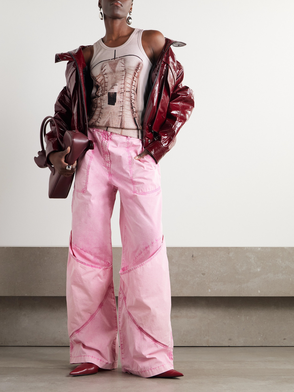 Jean Paul Gaultier Cotton Ribbed Tank Top Printed ''trompe L'ceil Corset'' In Pink