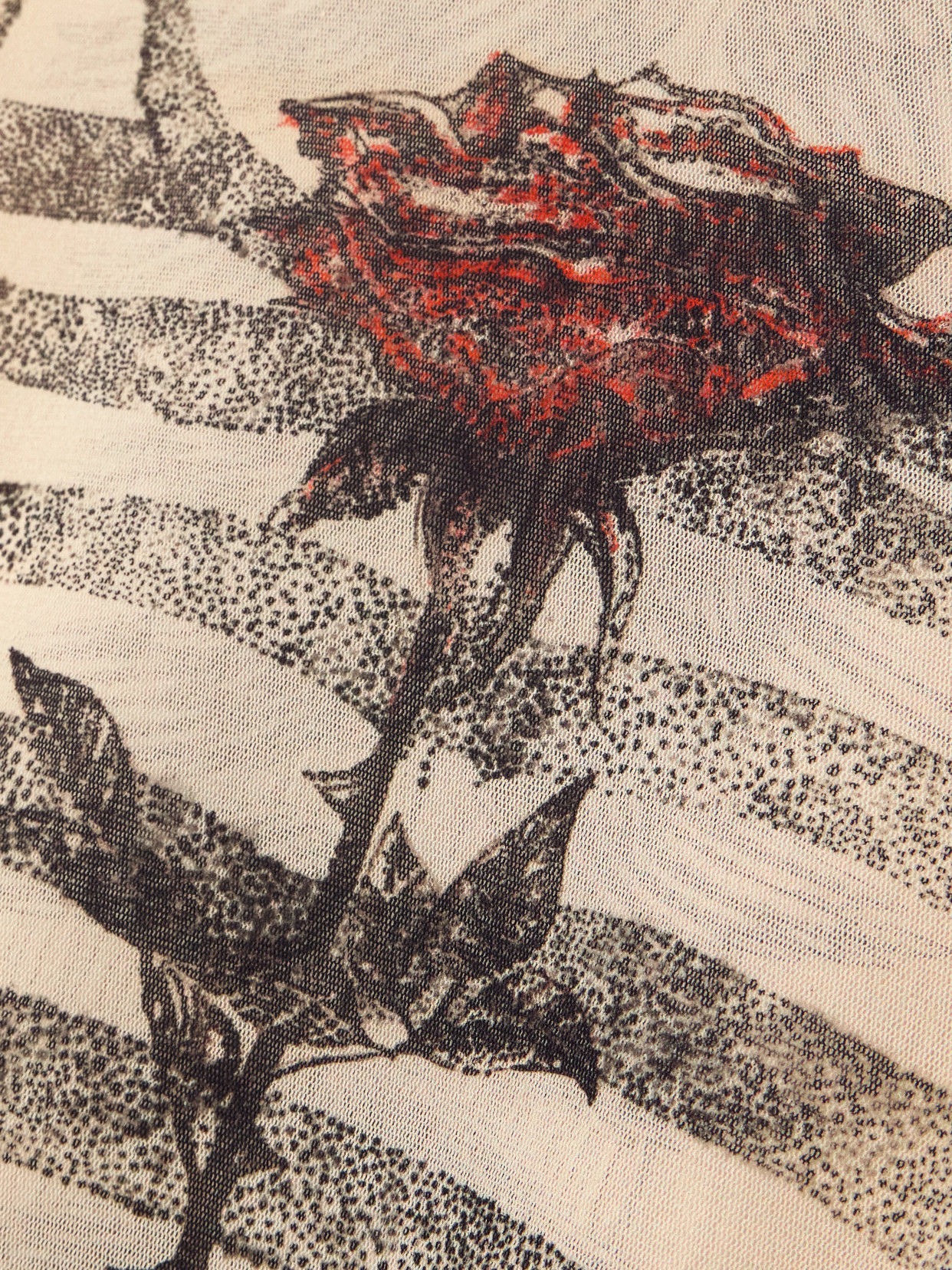 Jean Paul Gaultier Trompe L'oeil Printed Stretch-mesh Top In Ecru