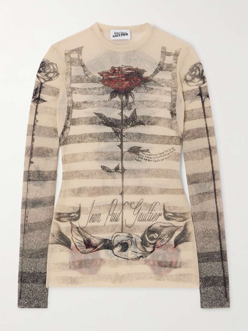 Jean Paul Gaultier Trompe L'oeil Printed Stretch-mesh Top