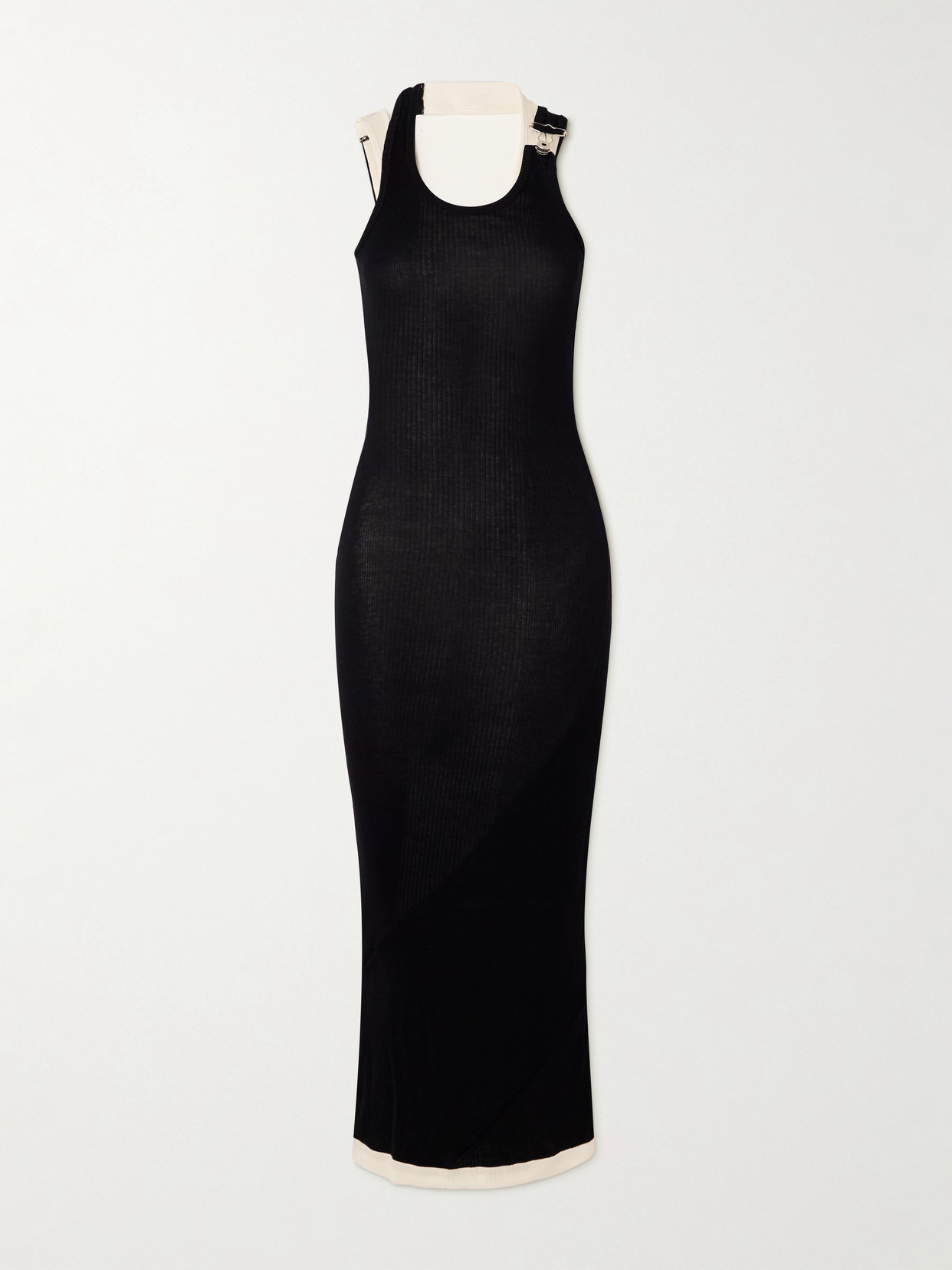 Jean Paul Gaultier Cotton Ribbed Twisted Double Layer Sleeveless Dress In Black