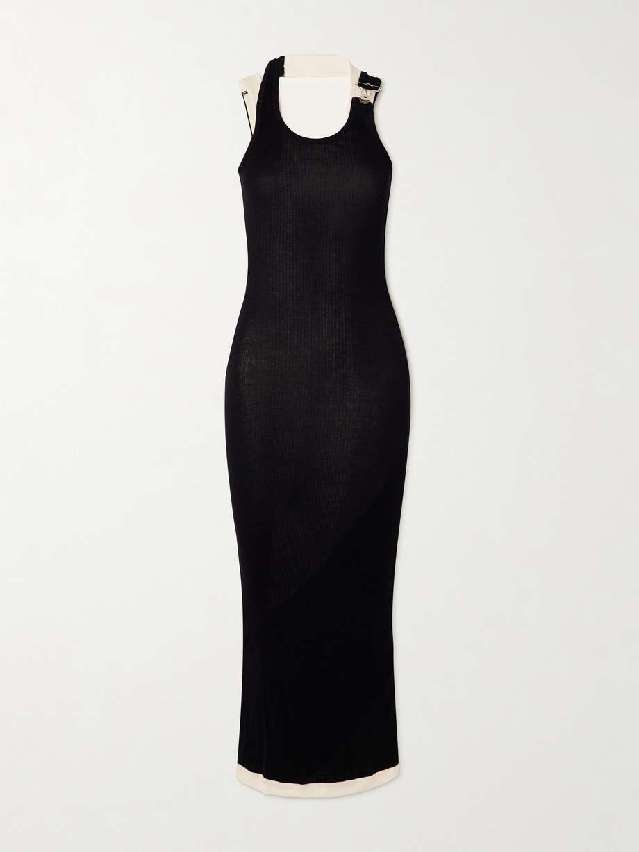 layered buckled ribbed cotton-jersey maxi dress