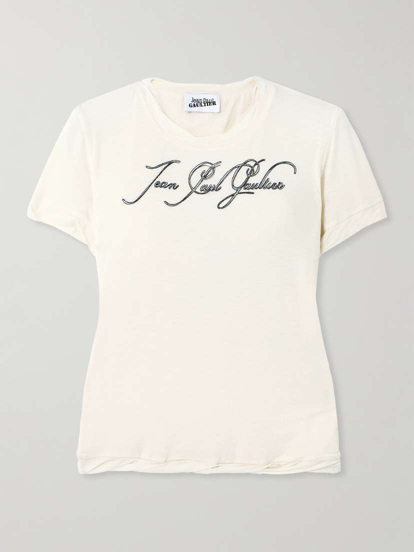 Jean Paul Gaultier Embroidered Printed Cotton-jersey T-shirt