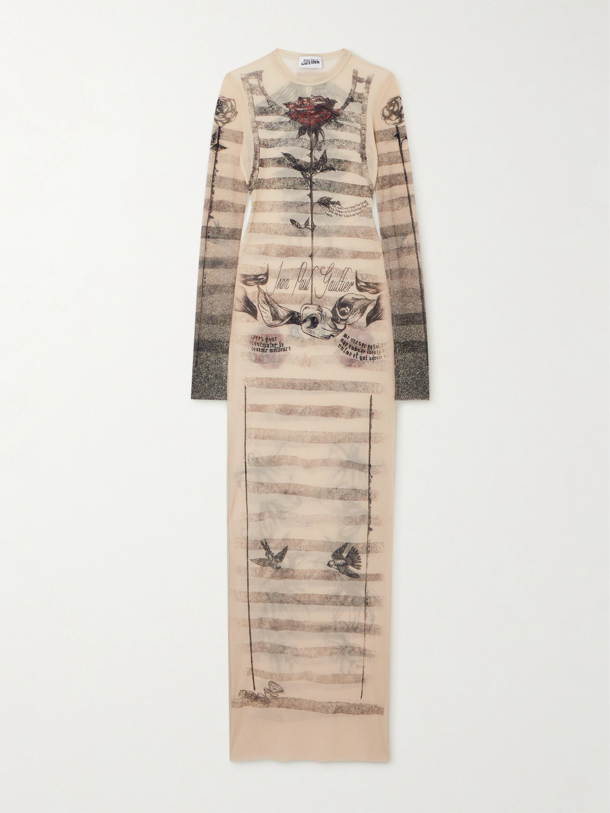 Jean Paul Gaultier - Printed Mesh Maxi Dress - Ecru