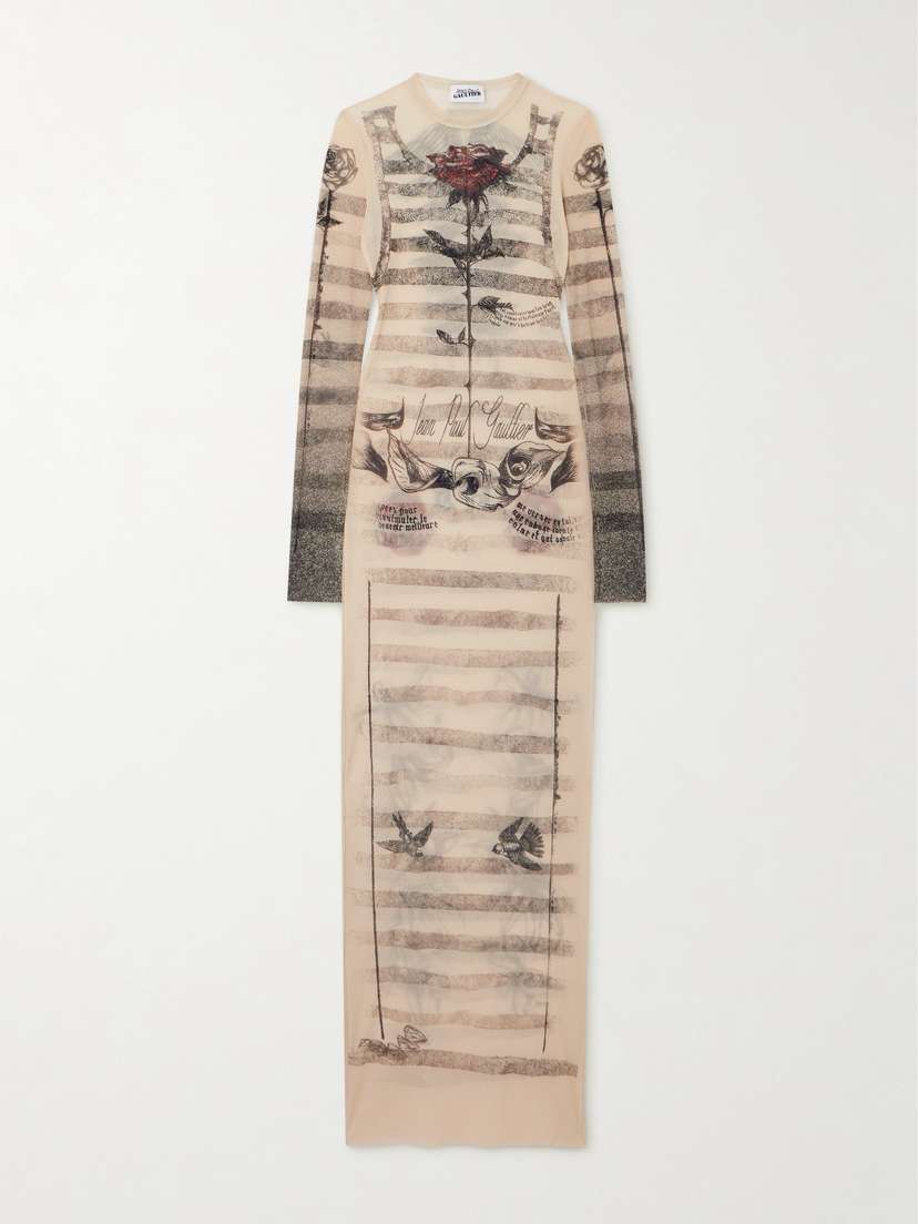 Jean Paul Gaultier Printed Mesh Maxi Dress