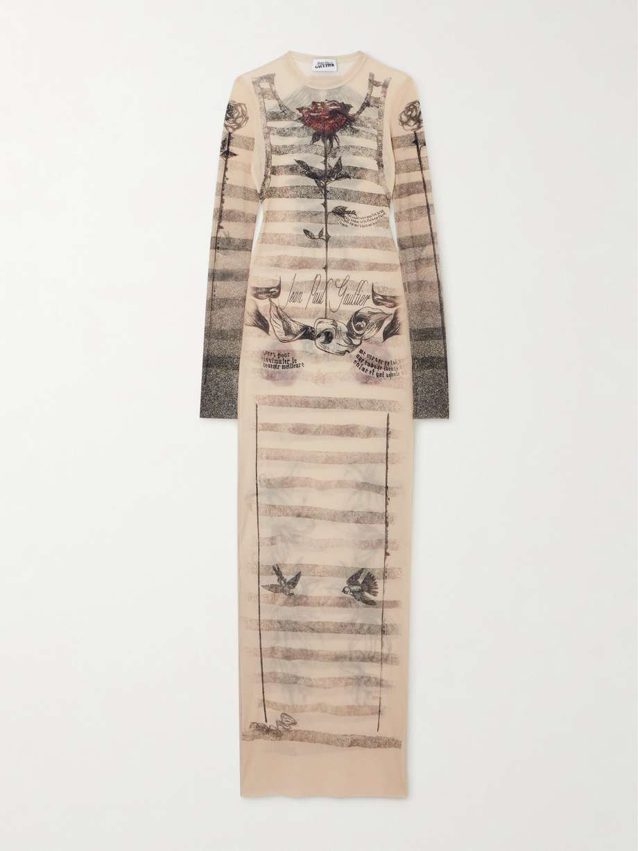 printed mesh maxi dress