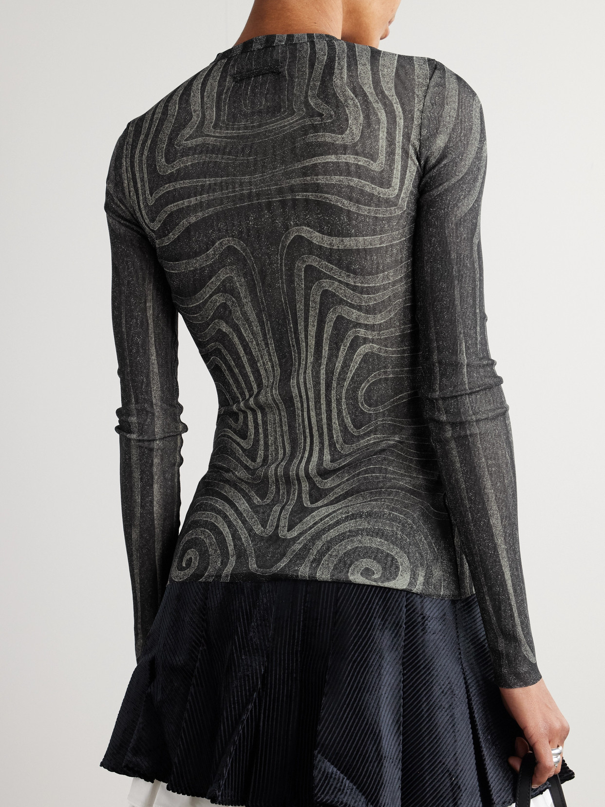 Jean Paul Gaultier Printed Mesh Top In Black