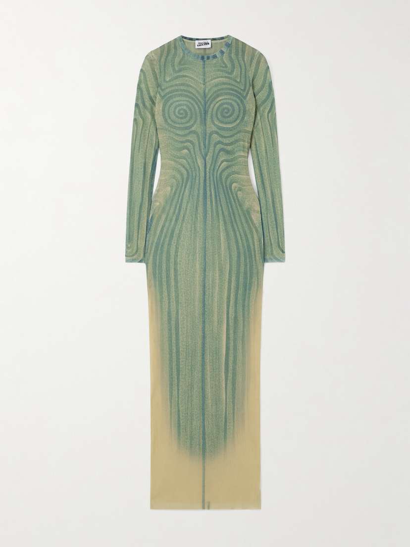 Jean Paul Gaultier Printed Mesh Maxi Dress