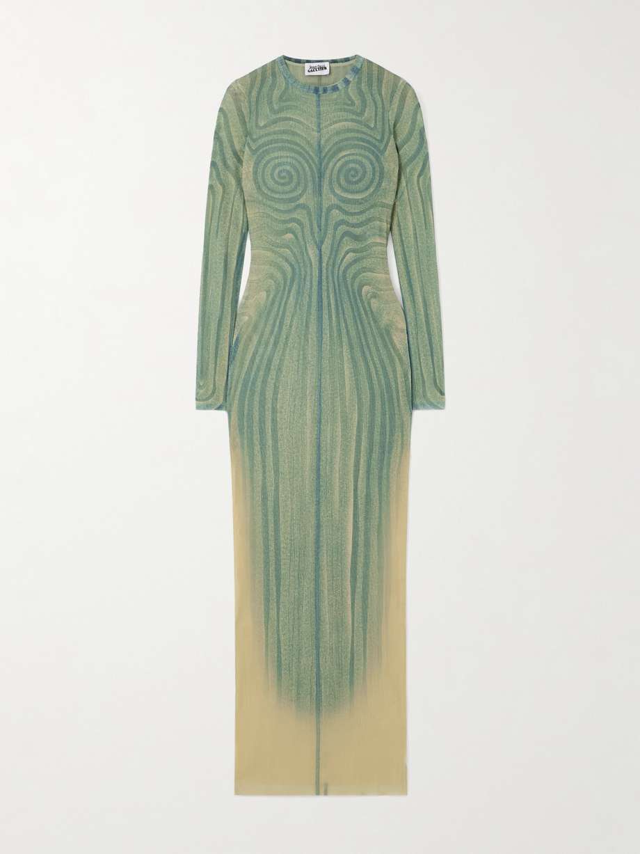 printed mesh maxi dress