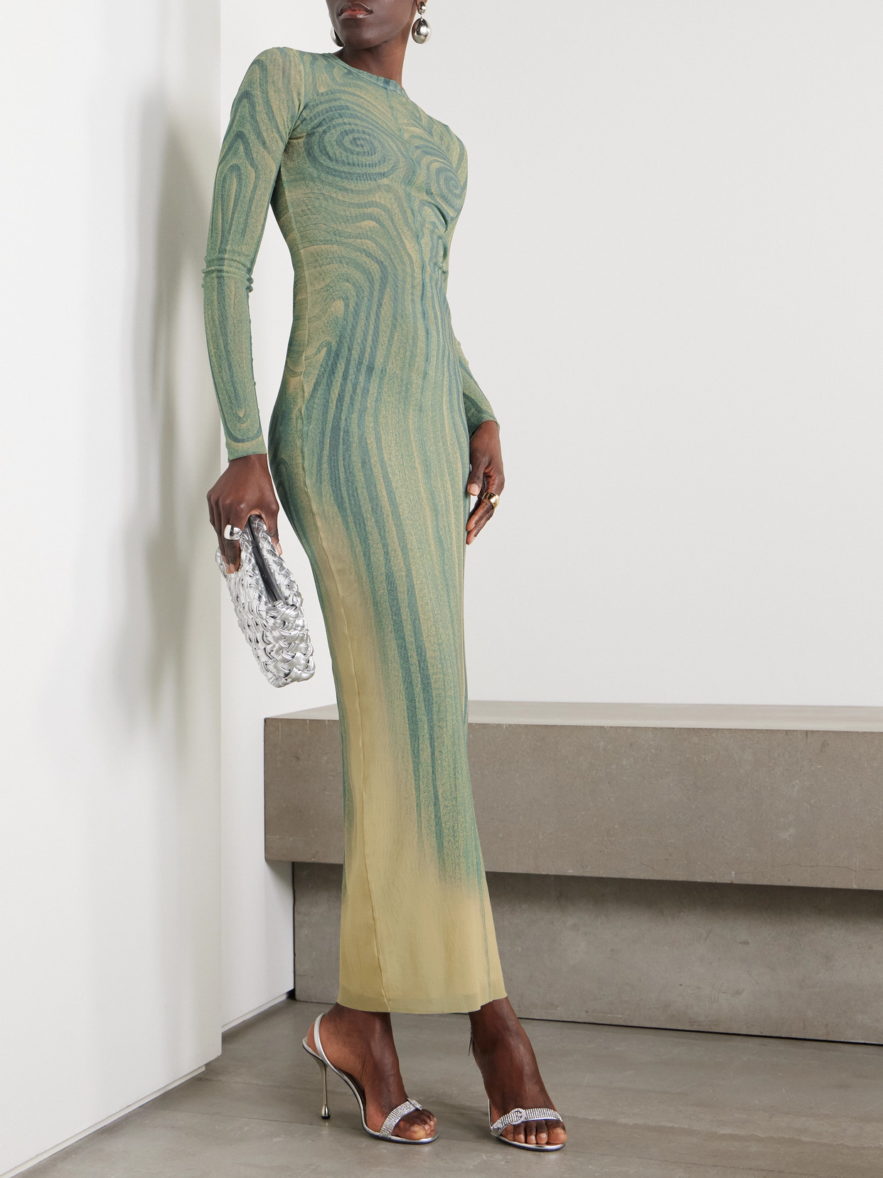 JEAN PAUL GAULTIER PRINTED MESH MAXI DRESS