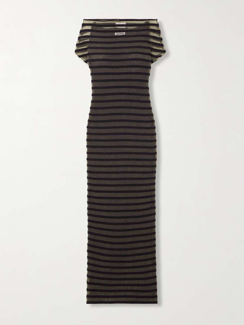 Jean Paul Gaultier Layered Striped Ribbed Mesh Maxi Dress