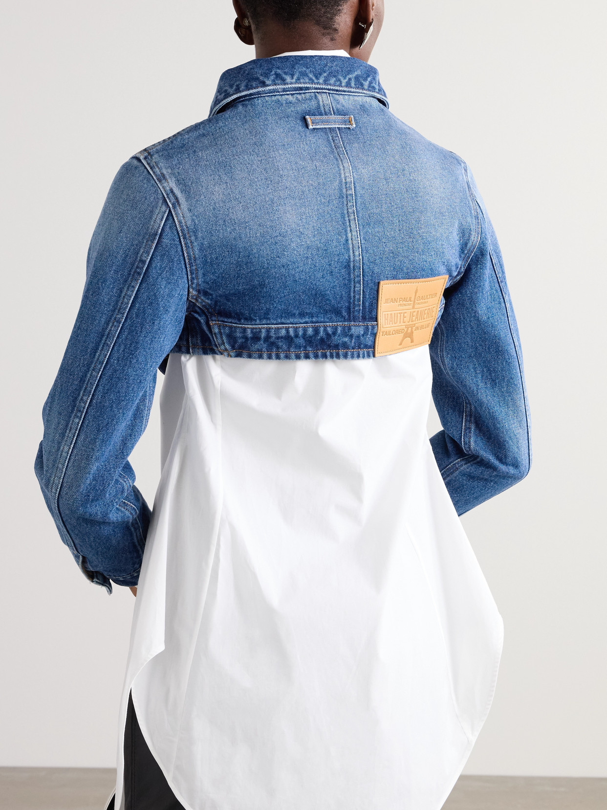 Jean Paul Gaultier Denim Cropped Jacket With Topstitching Details On Cups In Blue